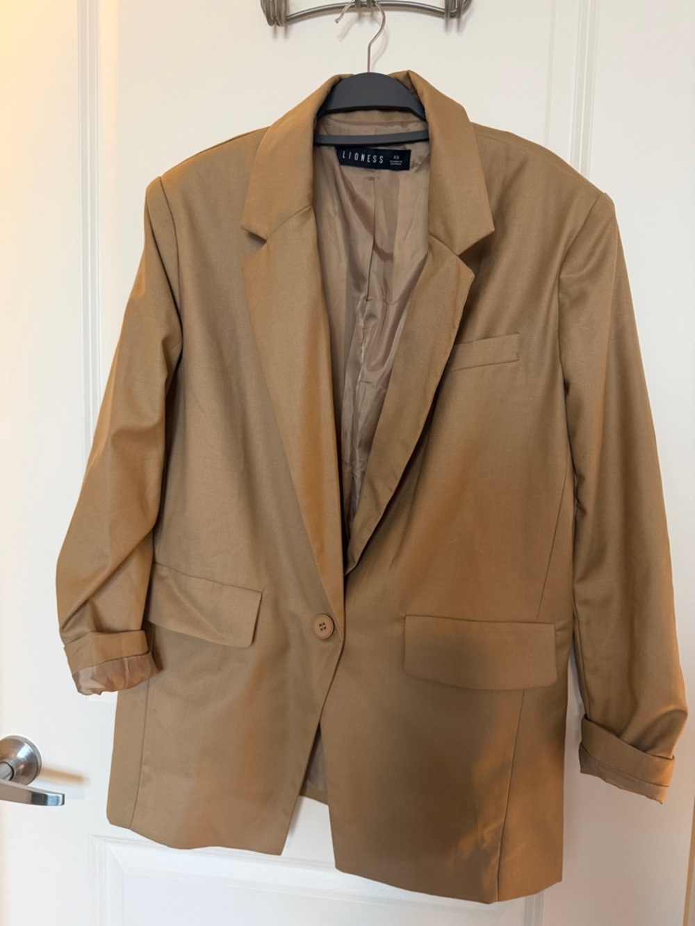 Lioness Camel-Tan Oversized Single-Button Blazer